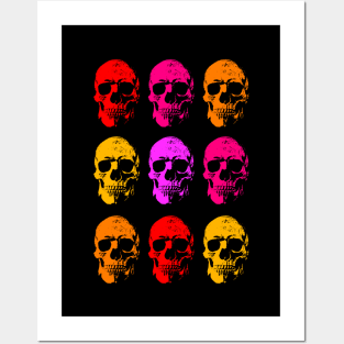 colorful linear skull art Posters and Art